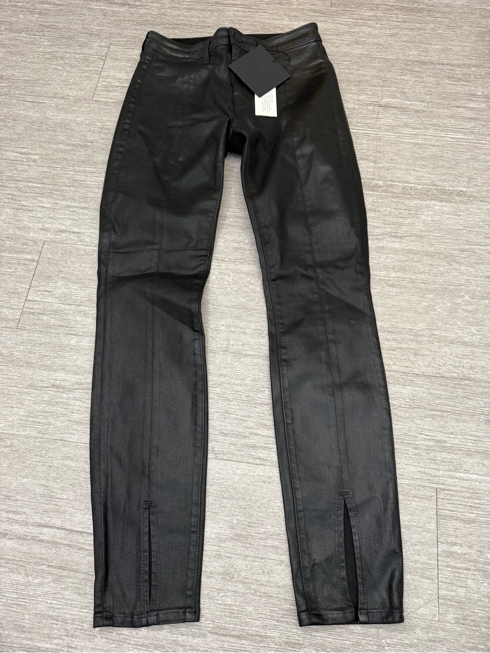L’Agence Jyothi High Rise Split Ankle Noir Coated Skinny Jeans Black Waxed NWT